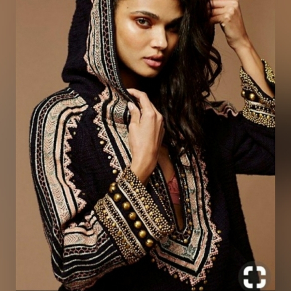 Free People Black and Gold Embroidered Jacket - Picture 2 of 6